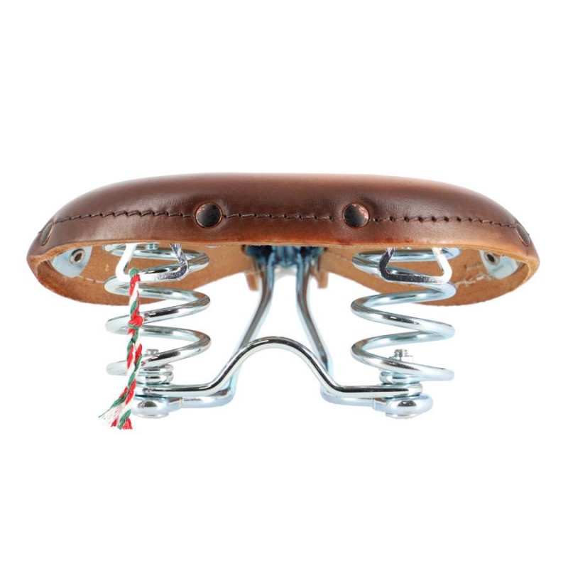 Selle De Vélo Rétro En Cuir Véritable Marron - Siège à Ressorts, Taille 26x21.5cm, Universelle - Neuf En Boîte