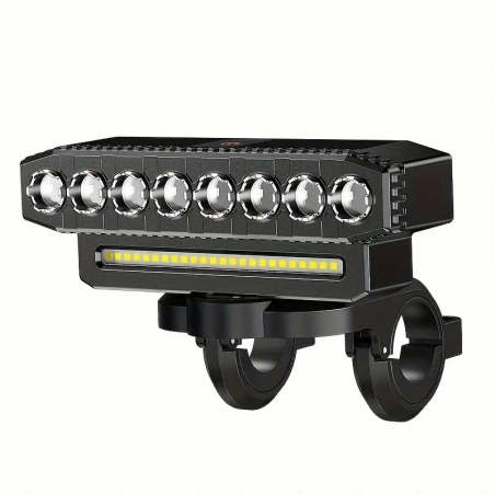 Feu Avant Vélo 8 LED + MSD + Klaxon + Chargement Téléphone / Rechargeable USB