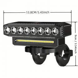 Feu Avant Vélo 8 LED + MSD + Klaxon + Chargement Téléphone / Rechargeable USB
