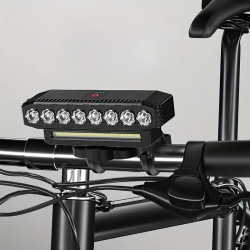 Feu Avant Vélo 8 LED + MSD + Klaxon + Chargement Téléphone / Rechargeable USB