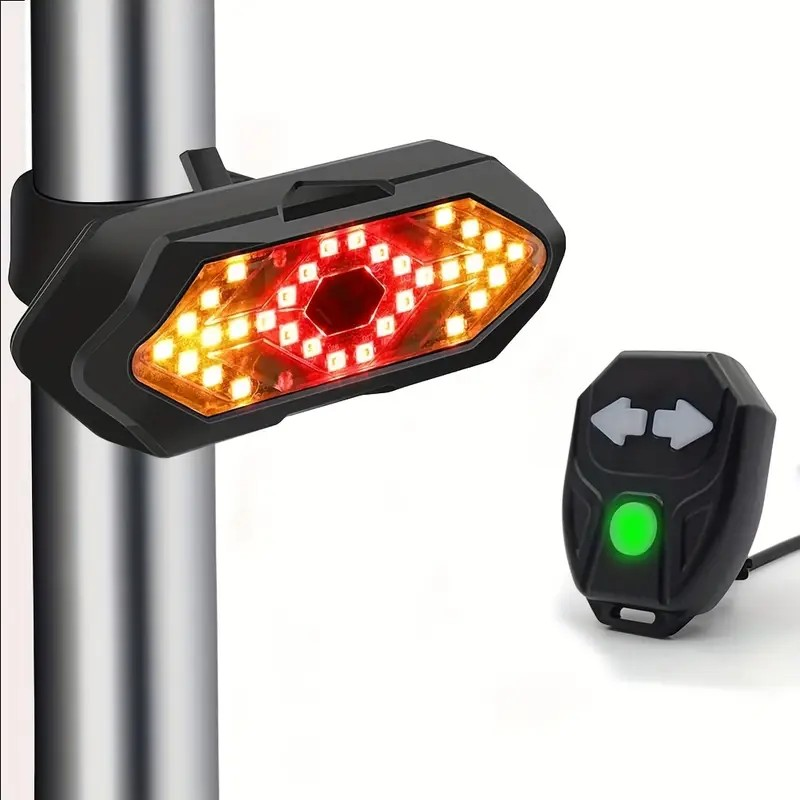 Feu Arrière Vélo Avec Clignotants - Rechargeable USB, Télécommande Sans Fil, Étanche IPX6, 30 LED Jaunes + 8 Rouges