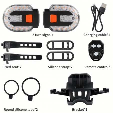 Feu Avant Ou Arrière + Indicateur de direction / Clignotant de vélo Sans Fil / Rechargeable USB