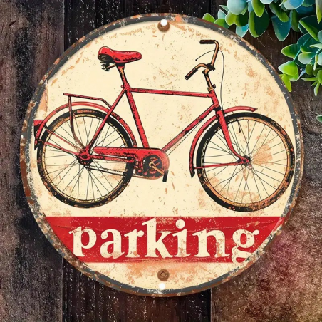 Plaque Murale Métal Ronde "PARKING" Art Déco Vintage