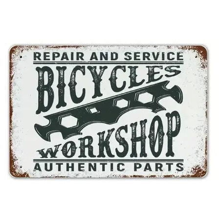 Plaque Murale Métal "BICYCLE WORKSHOP" Art Déco Vintage