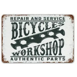 Plaque Murale Métal "BICYCLE WORKSHOP" Art Déco Vintage
