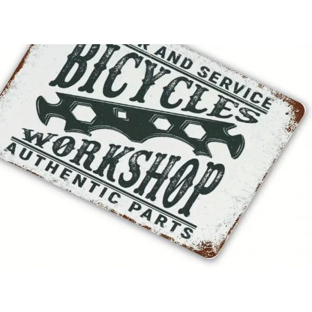 Plaque Murale Métal "BICYCLE WORKSHOP" Art Déco Vintage