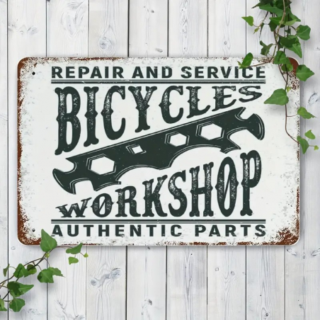 Plaque Murale Métal "BICYCLE WORKSHOP" Art Déco Vintage