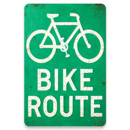 Plaque Murale Métal "BIKE ROUTE" Art Déco Vintage