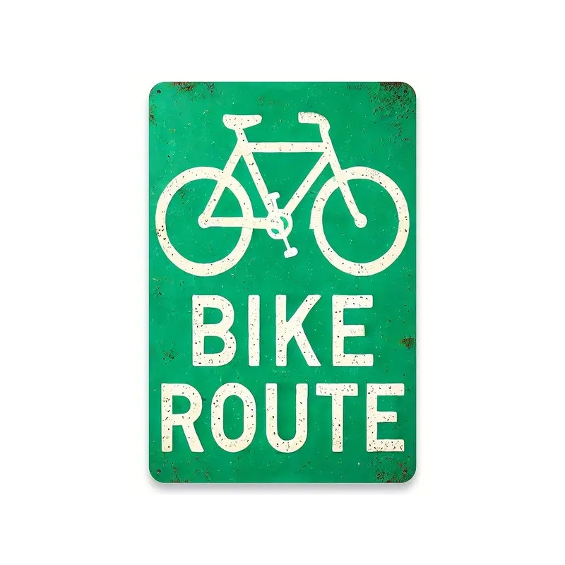 Plaque Murale Métal "BIKE ROUTE" Art Déco Vintage
