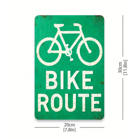 Plaque Murale Métal "BIKE ROUTE" Art Déco Vintage