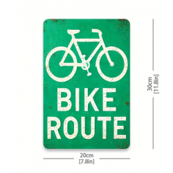 Plaque Murale Métal "BIKE ROUTE" Art Déco Vintage
