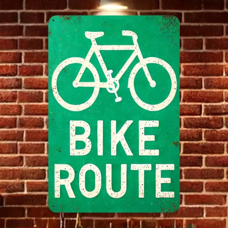 Plaque Murale Métal "BIKE ROUTE" Art Déco Vintage
