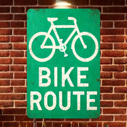 Plaque Murale Métal "BIKE ROUTE" Art Déco Vintage