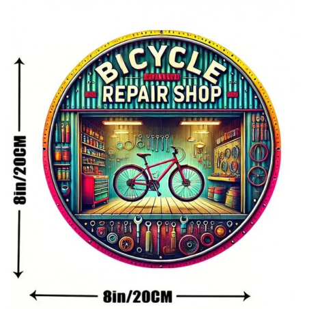 Plaque Murale Métal Ronde "BICYCLE REPAIR SHOP" Art Déco Vintage
