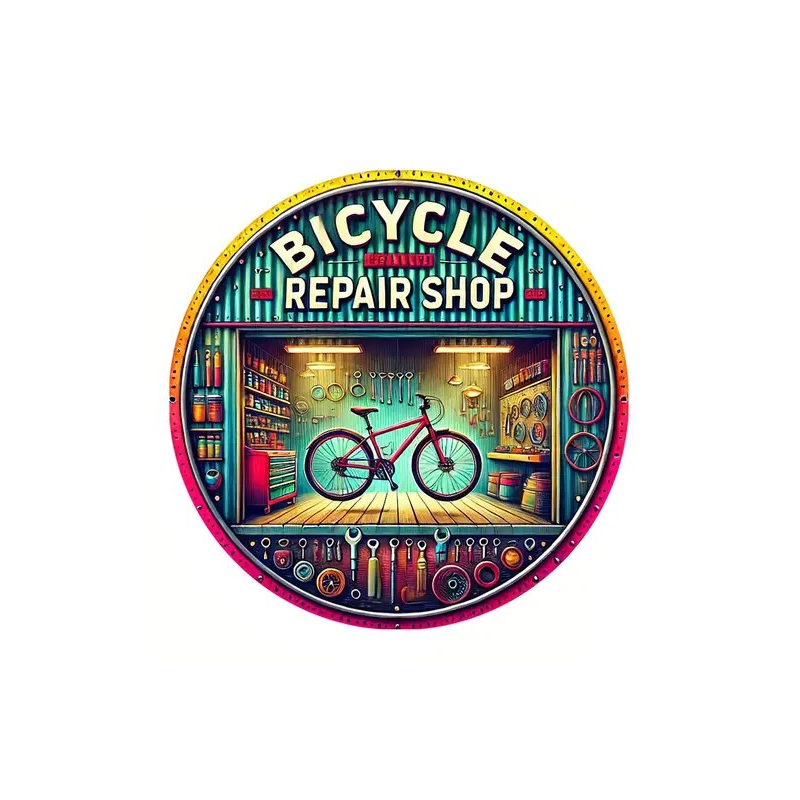Plaque Murale Métal Ronde "BICYCLE REPAIR SHOP" Art Déco Vintage