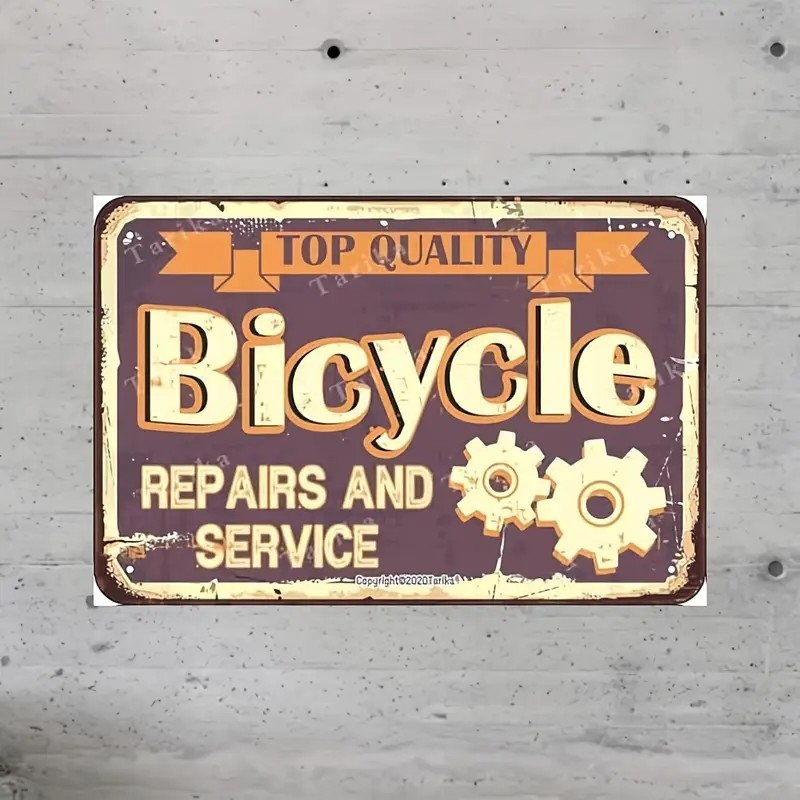 Plaque Murale Métal Ronde BICYCLE REPAIR SHOP Art Déco
