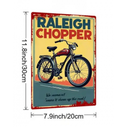 Plaque Murale Métal "RALEIGH CHOPPER" Art Déco Vintage