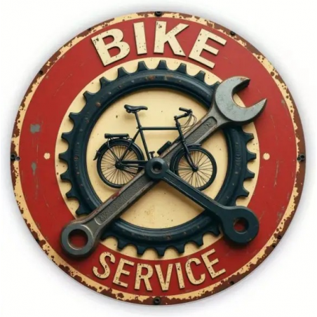 Plaque Murale Métal Ronde "BIKE SERVICE" Art Déco Vintage