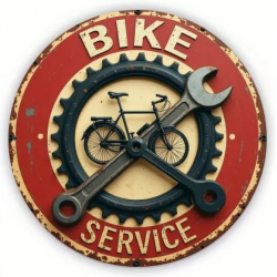 Plaque Murale Métal Ronde "BIKE SERVICE" Art Déco Vintage