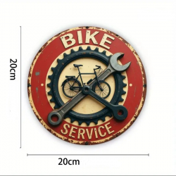 Plaque Murale Métal Ronde "BIKE SERVICE" Art Déco Vintage