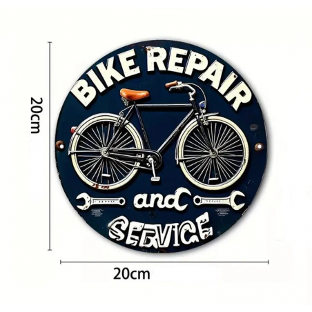 Plaque Murale Métal Ronde "BIKE REPAIR and SERVICE" Art Déco Vintage