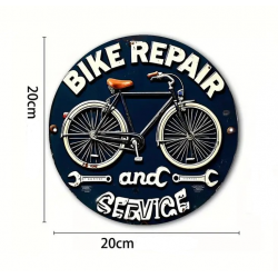 Plaque Murale Métal Ronde "BIKE REPAIR and SERVICE" Art Déco Vintage