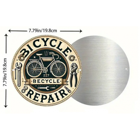 Plaque Murale Métal Ronde "BICYCLE REPAIR BE CYCLE" Art Déco Vintage