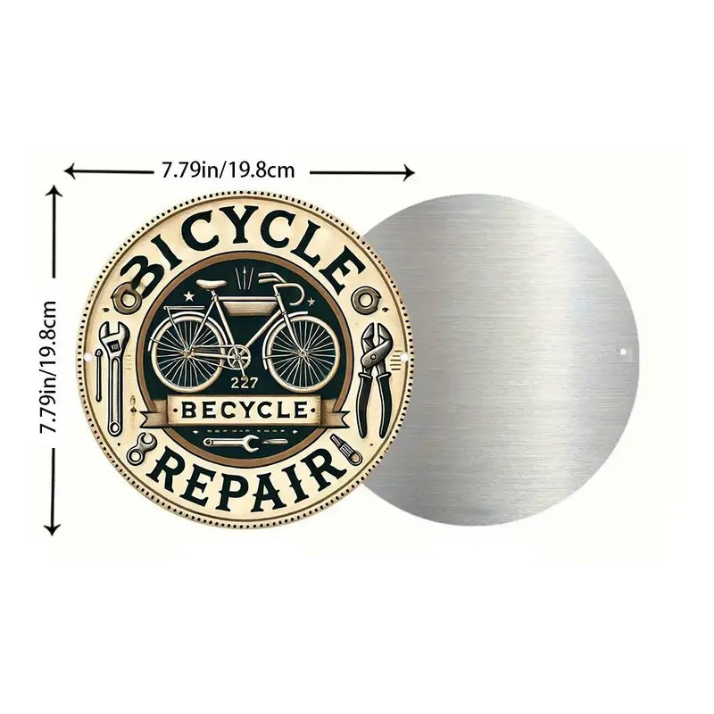 Plaque Murale Métal Ronde "BICYCLE REPAIR BE CYCLE" Art Déco Vintage