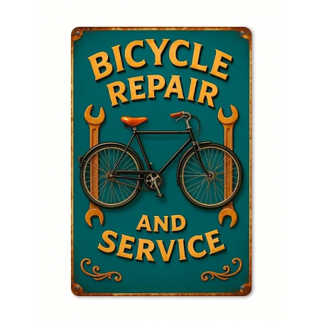 Plaque Murale Métal "BICYCLE REPAIR AND SERVICE" Art Déco Vintage