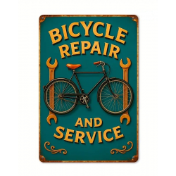 Plaque Murale Métal "BICYCLE REPAIR AND SERVICE" Art Déco Vintage