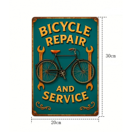 Plaque Murale Métal "BICYCLE REPAIR AND SERVICE" Art Déco Vintage