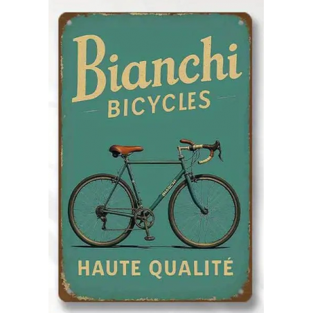 Plaque Murale Métal "BIANCHI BICYCLES" Art Déco Vintage
