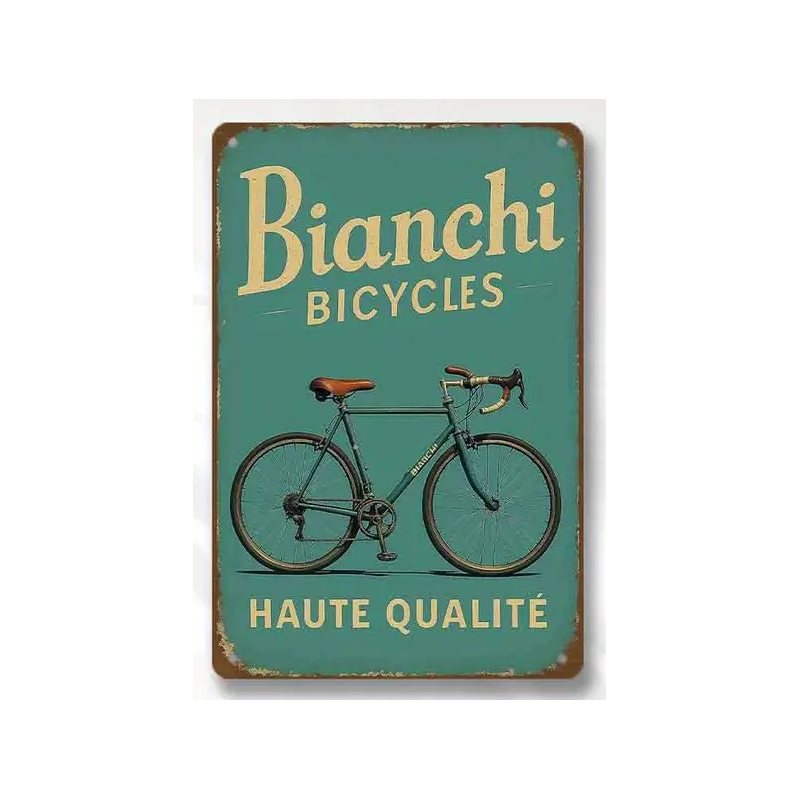 Plaque Murale Métal "BIANCHI BICYCLES" Art Déco Vintage
