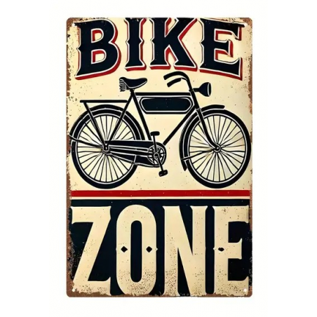 Plaque Murale Métal "BIKE ZONE" Art Déco Vintage