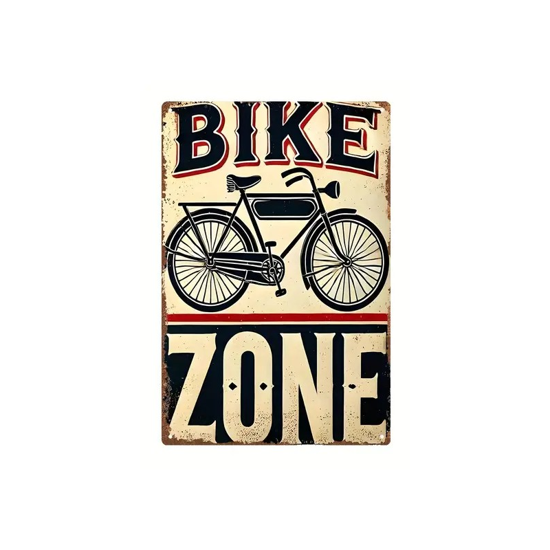 Plaque Murale Métal "BIKE ZONE" Art Déco Vintage