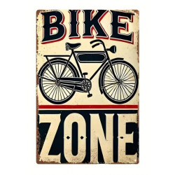 Plaque Murale Métal "BIKE ZONE" Art Déco Vintage