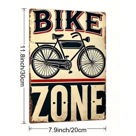 Plaque Murale Métal "BIKE ZONE" Art Déco Vintage