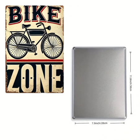 Plaque Murale Métal "BIKE ZONE" Art Déco Vintage