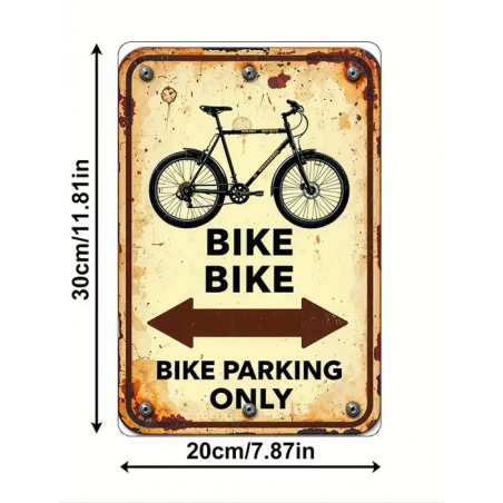 Plaque Murale Métal "BIKE PARKING ONLY" Art Déco Vintage