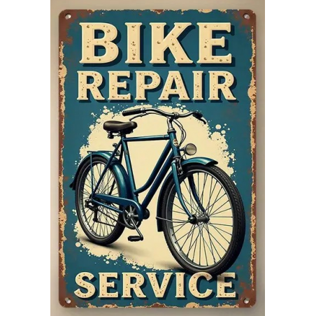Plaque Murale Métal "BIKE REPAIR SERVICE" Art Déco Vintage
