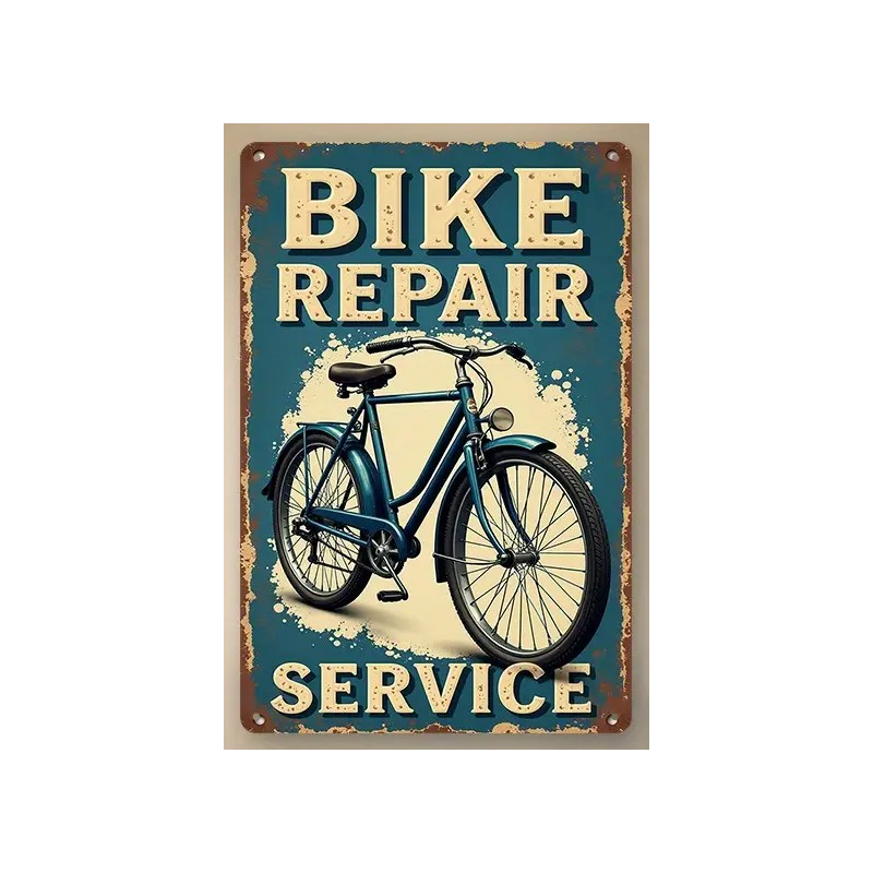 Plaque Murale Métal "BIKE REPAIR SERVICE" Art Déco Vintage