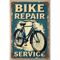 Plaque Murale Métal "BIKE REPAIR SERVICE" Art Déco Vintage