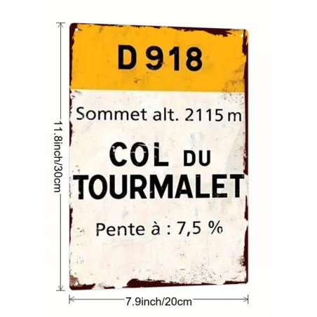 Plaque Murale Métal "COL DU TOURMALET" Art Déco Vintage