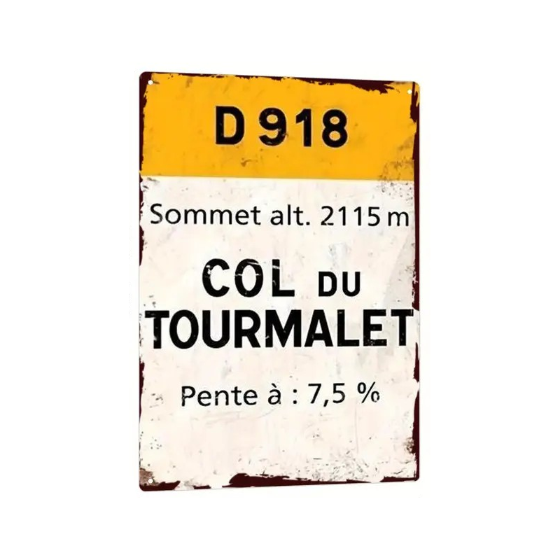 Plaque Murale Métal "COL DU TOURMALET" Art Déco Vintage