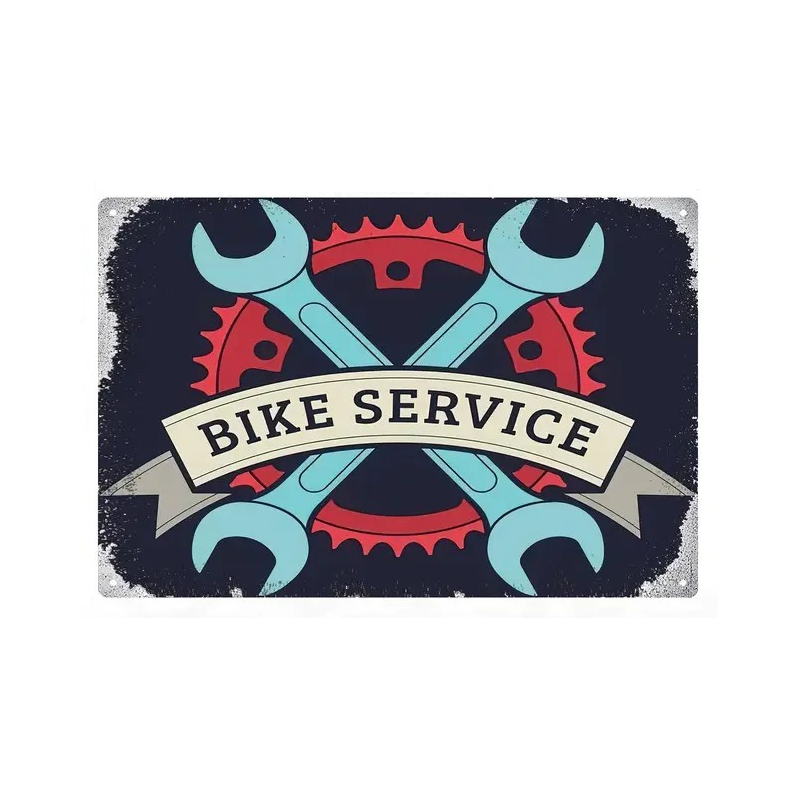 Plaque Murale Métal "BIKE SERVICE" Art Déco Vintage