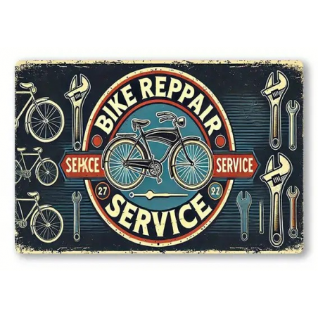 Plaque Murale Métal "BIKE REPPAIR SERVICE" Art Déco Vintage