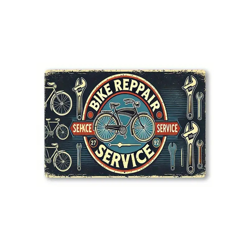 Plaque Murale Métal "BIKE REPPAIR SERVICE" Art Déco Vintage
