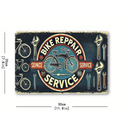 Plaque Murale Métal "BIKE REPPAIR SERVICE" Art Déco Vintage