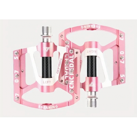Pédales Vélo Alu CNC / Corps Carbone / 3 Roulements / Rose 9/16