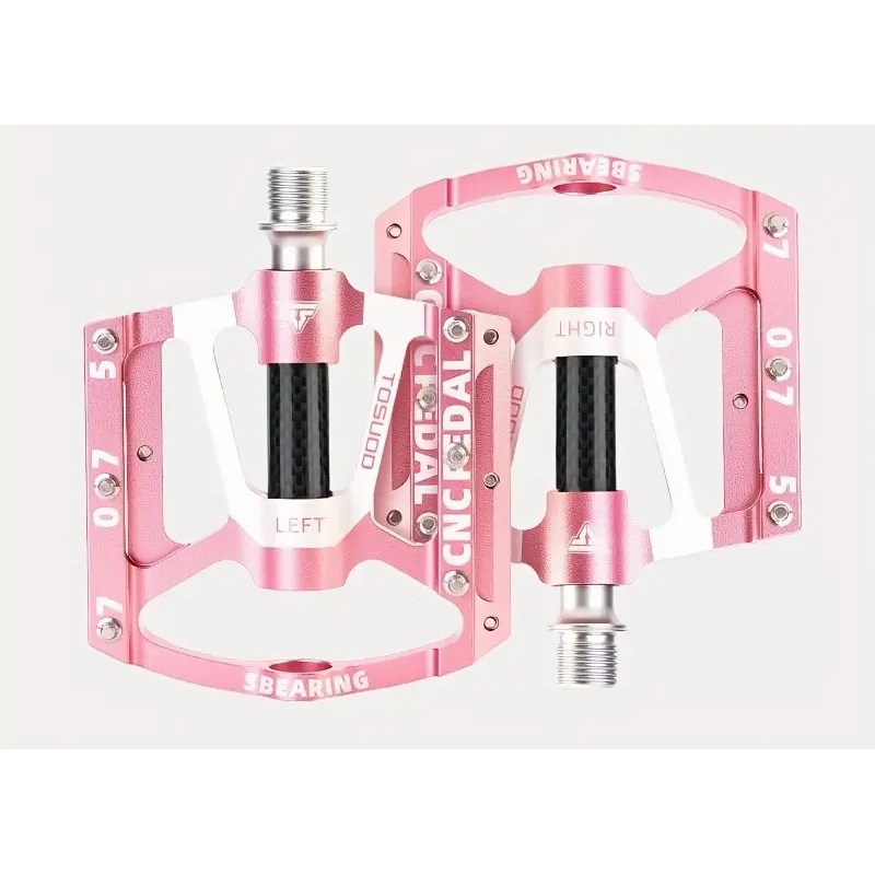 Pédales Vélo Alu CNC / Corps Carbone / 3 Roulements / Rose 9/16